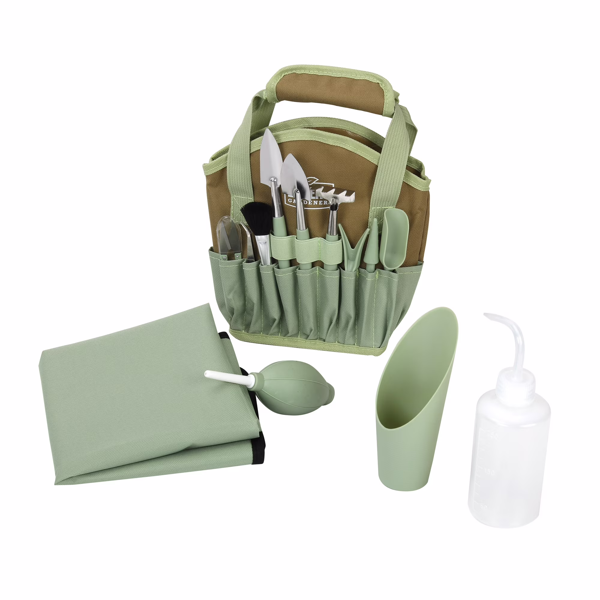 Expert Gardener Indoor Stainless Steel Gardening Tool Set, 14 Pieces, Misty Mint